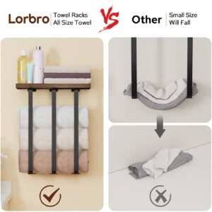 Lorbro Paper Towel Holder with Shelf, Towel Racks for Bathroom, Wall Mounted Towel Rack 3 Bar, Bathroom Towel Storage with Wooden Shelf, Bath Towel Holder for Bath Organizer Decor, RV, Wall Tow