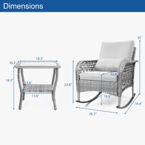 CIRMUBUY 6-Piece Patio Furniture Set,Outdoor Rocking Chairs Set of 2, Patio Conversation Set with 4 Wicker Chairs with 2 Glass Coffee Tables and Cushions for Garden,Porch (Dark Grey)