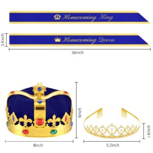 Bonuci Homecoming Party Supplies Prom Homecoming King and Queen Sashes Crowns Hat Rhinestone Tiara (Blue)