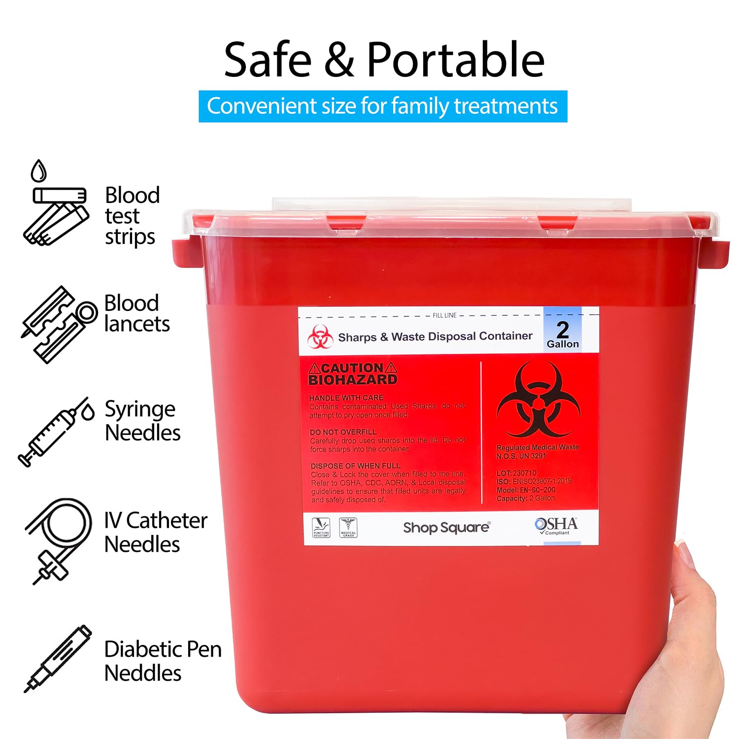 Sharps Container 2 Gallon (3-Pack) - Sharps Containers for Home Use, Needle Disposal Containers, Sharps Bin, Professional Grade Biohazard Containers, Sharps Box for Needles