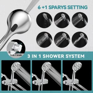 JDO Dual Shower Head with Handheld, 4-in-1 High Pressure Shower Head with Filter, SPA System, Massage Spray, Built in Power Wash, 7 Functions Rain Showerhead Combo with 79" Hose (Chrome)