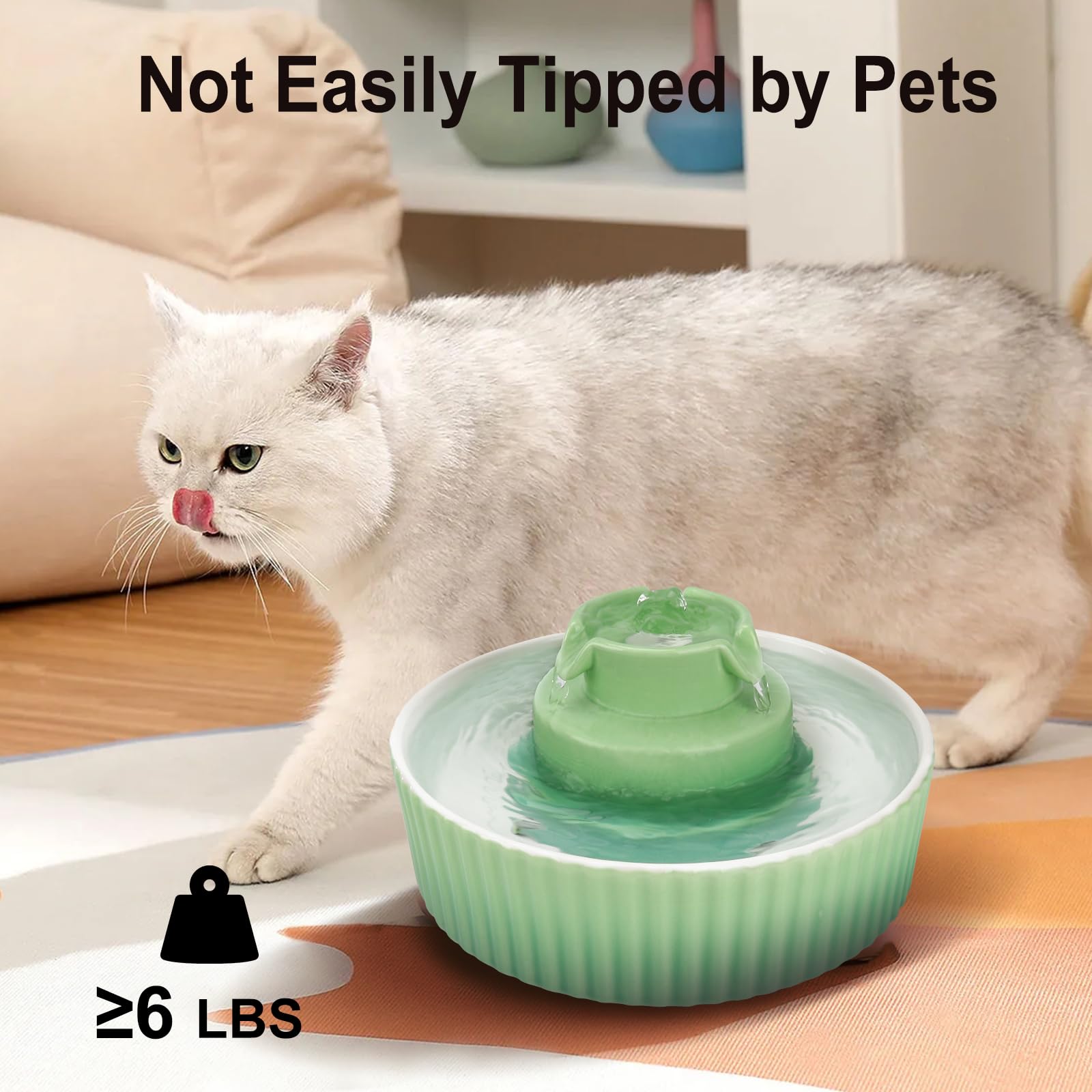 Lawfery Ceramic Cat Water Fountain, 2.1L/71oz Cat Fountain with 3 Carbon Filters and 2 Water Pumps, Cupcake Pet Water Fountain for Cats and Dogs (Green)