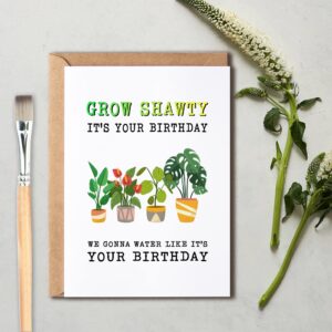 OystersPearl Grow Shawty It's Your Birthday Card - Funny Plants Birthday Card - Plant Lady Birthday Greeting Card - Plant's Card - Birthday Card