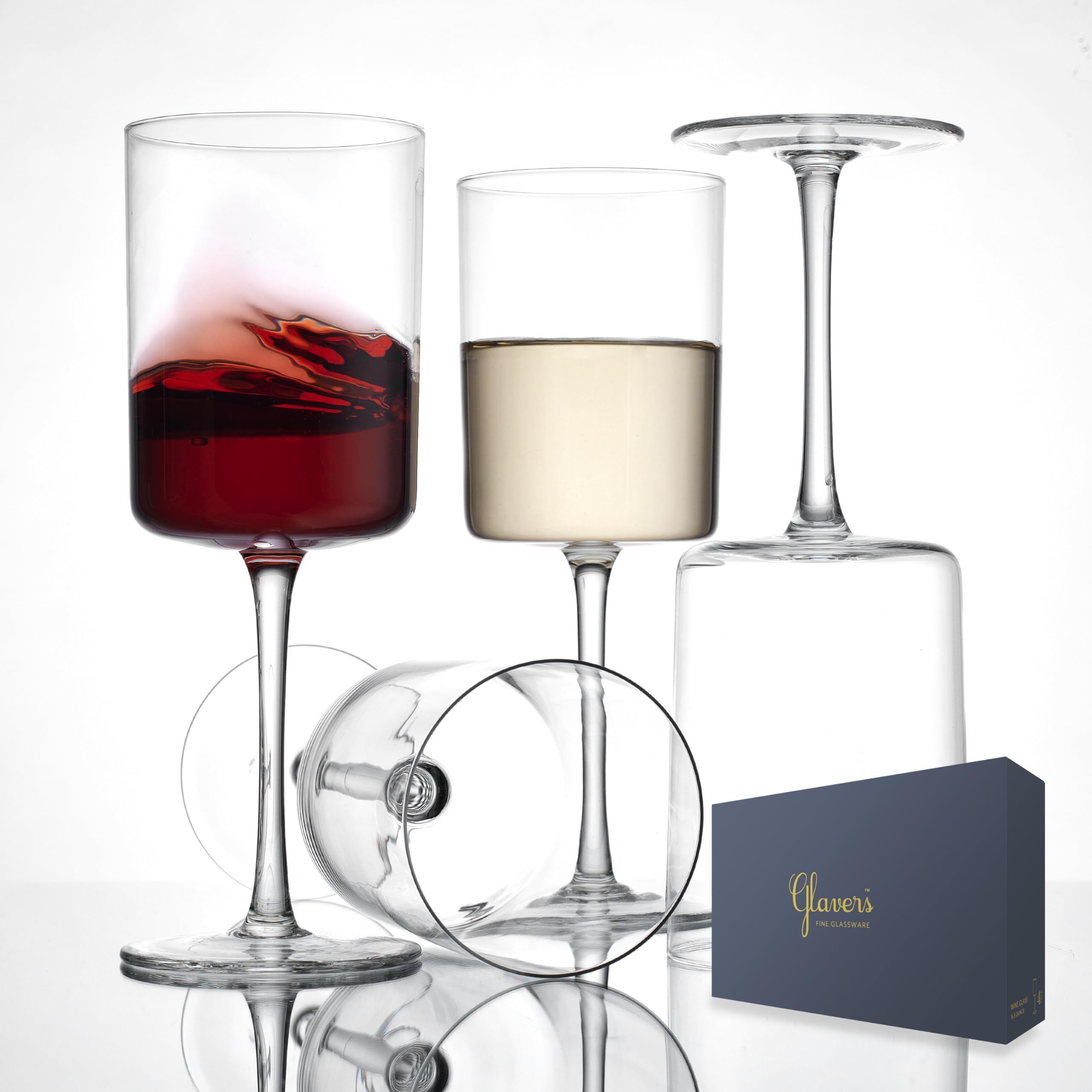 Square Wine Glasses Set of 4, Crystal Stemmed Modern Wine Glasses 16 Oz, Tall Thin Rim, Large Wine Glasses For Red and White Wine, Elegant Gifting Packaging, Dishwasher Safe. Snifter