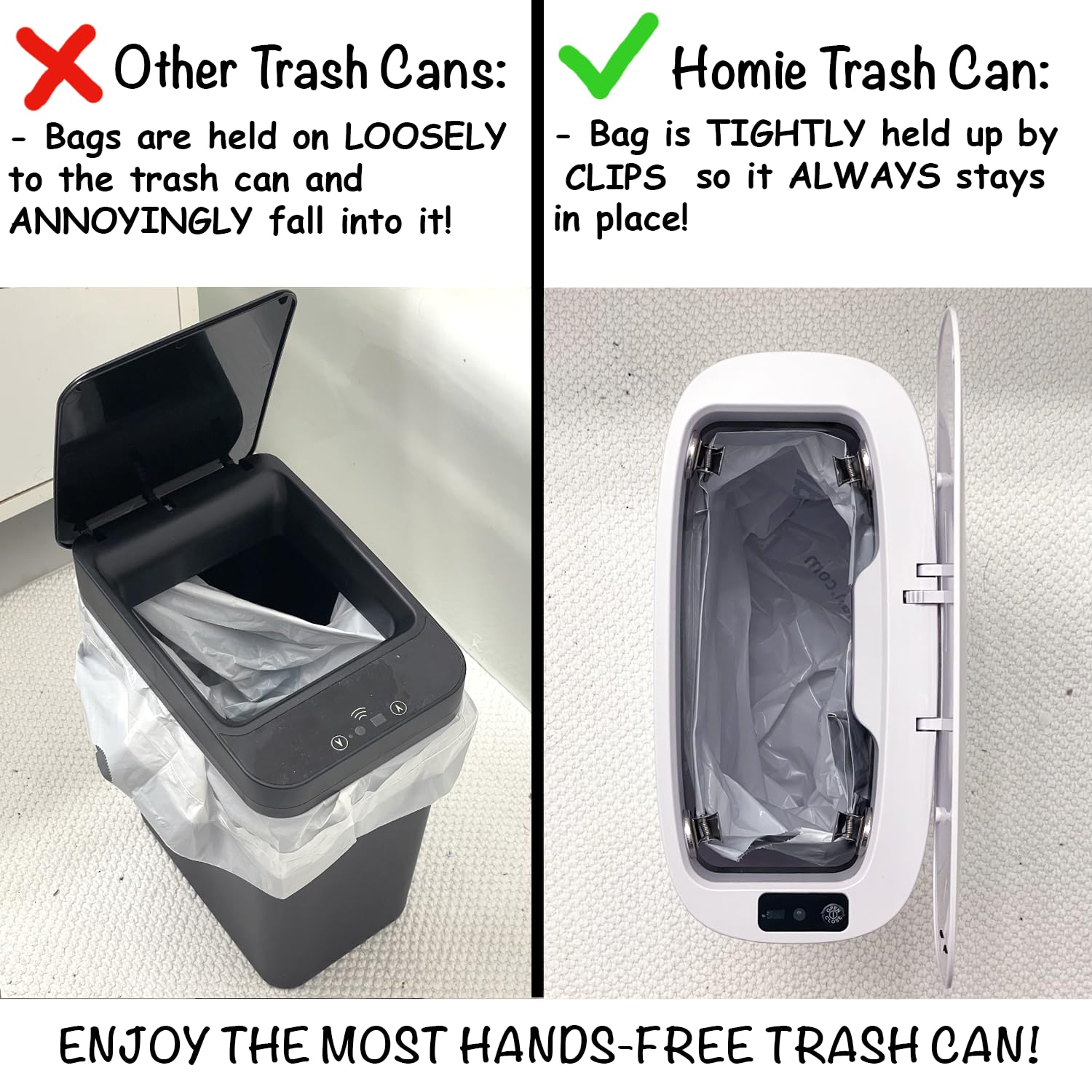 Homie Automatic, Smart Trash Can 3.2 Gallon with Touchless Motion Sensor and Anti - Bag Slip Lid, Use as Mini Garbage Basket, Slim Dust Bin, or Decor in Bathroom, Restroom, Kitchen (Shiny White)