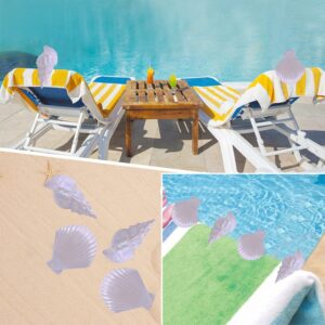 4 Pcs Beach Towel Clips Portable Towel Holder Clips, Sea Shell and Conch Secure Clips for Beach Chairs Deck, Clothes Lines, Patio and Holiday Pool