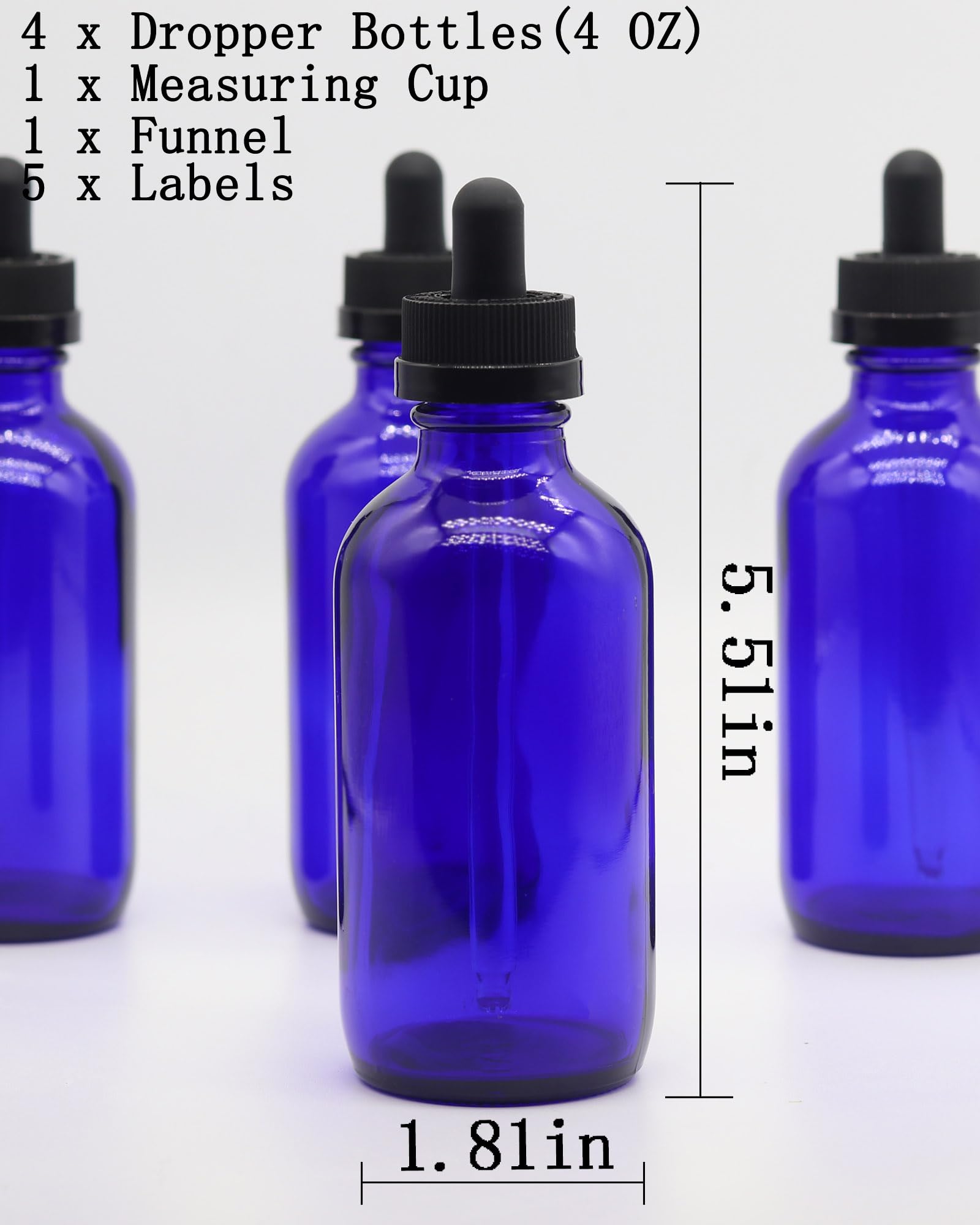 Toaazhy 4 pack,blue eye glass dropper bottles 4 oz,120 ml dark empty tincture bottles with dropper,alcohol,hair oil bottle,perfume,essentia,small,droppers for oils,medicine,pipette,drip drop,travel