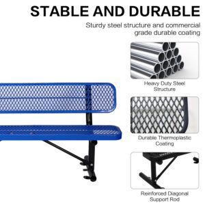 SUNDALY 8 Feet Heavy Duty Metal Park Bench with Back for Outside, Outdoor Bench with Portable Frame