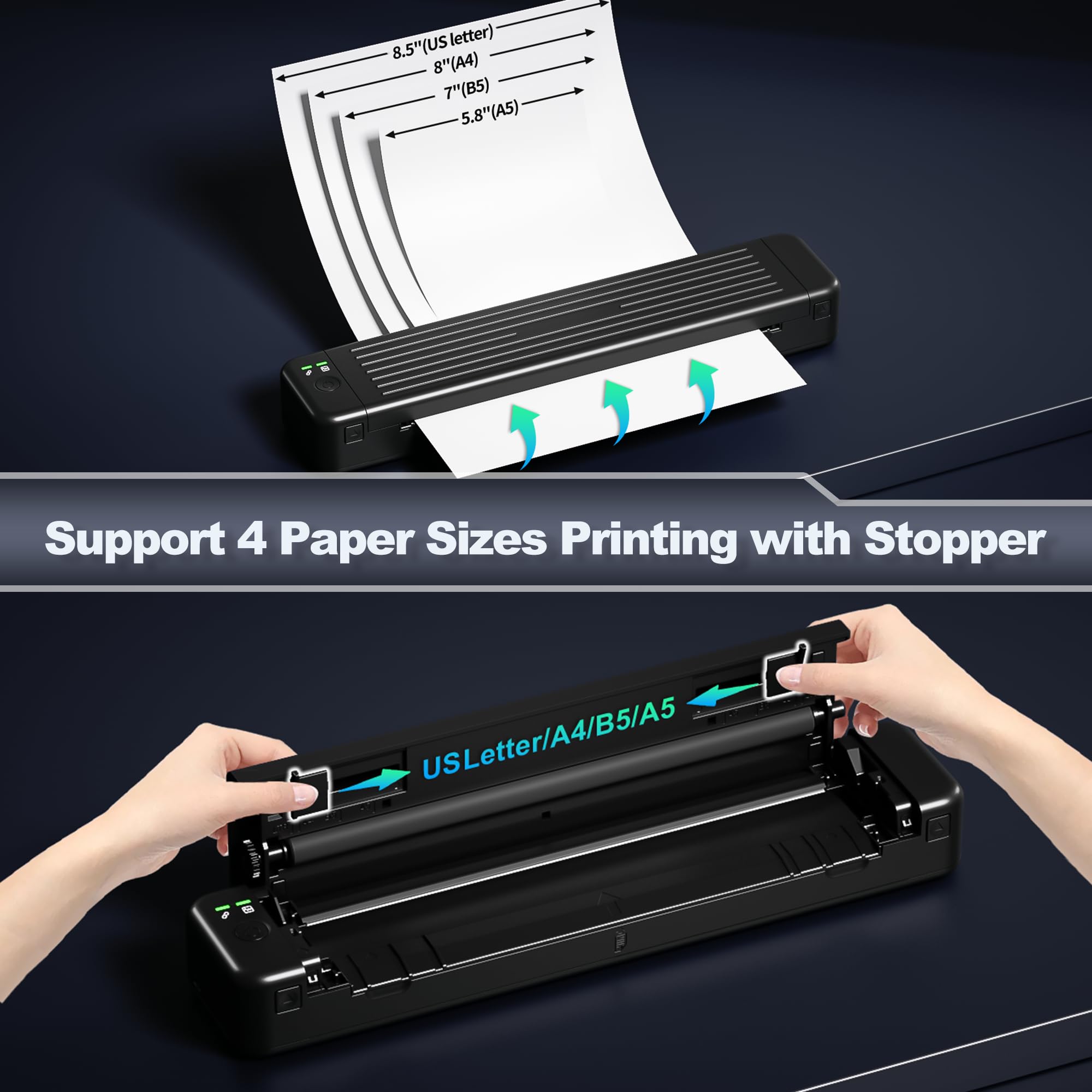 Itari Portable Printer, Wireless Printers for Home use, 300DPI Bluetooth Printer for Printer Paper 8.5 x 11 White, Thermal Transfer Printer Compatible With Laptop、iphone、Smartphone for Car、Office、Home