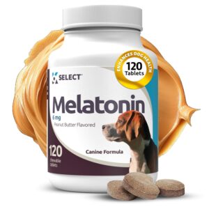 k9 select melatonin for dogs - calming chews - dog melatonin for sleep - reduce stress, helps composure calming treats for large dogs - 6 mg, 120 peanut butter flavored chewable tablets