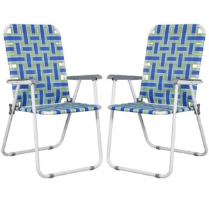 f2c patio lawn chairs folding set of 2, metal webbed folding chair outdoor beach chair portable camping chair for bbq, fishing,yard, garden(blue)