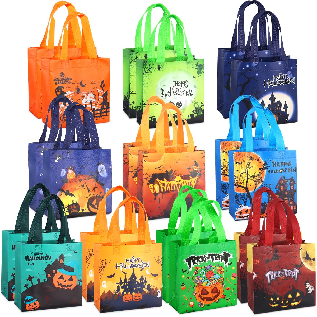 Aviski 20PCS Halloween Trick or Treat Bags, Small Halloween Tote Bags with Handles, Gift Bags, Multifunctional Non-Woven Halloween Bags for Gifts Wrapping, Halloween Party Supplies