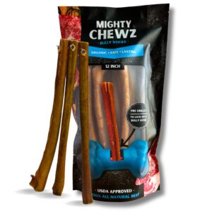 mighty chewz 7" standard bully sticks 5 pack refill - no choking/all natural pizzle sticks