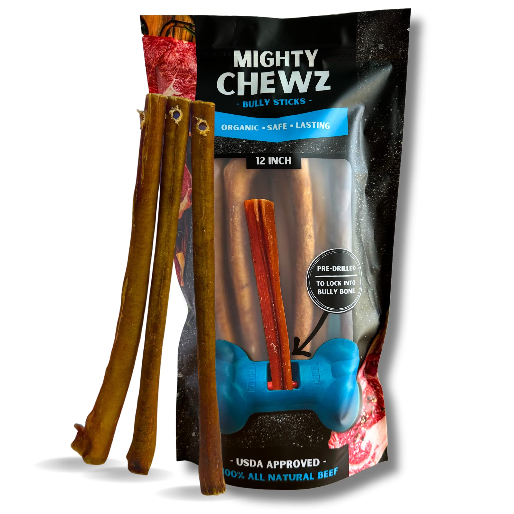 Mighty Chewz 7" Standard Bully Sticks 5 Pack Refill - No Choking/All Natural Pizzle Sticks