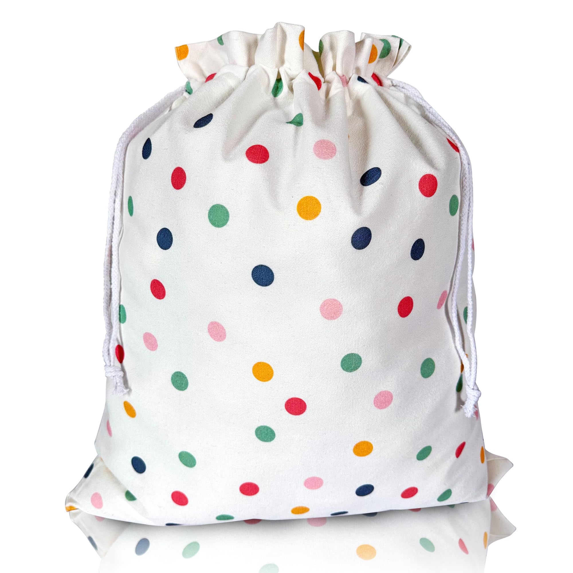 Gather & Knot Drawstring Gift Bags | 22" Extra Large | Happy Birthday | Gender Neutral Reusable Fabric Wrap for Adult or Girl Boy Kids Bday| Dots