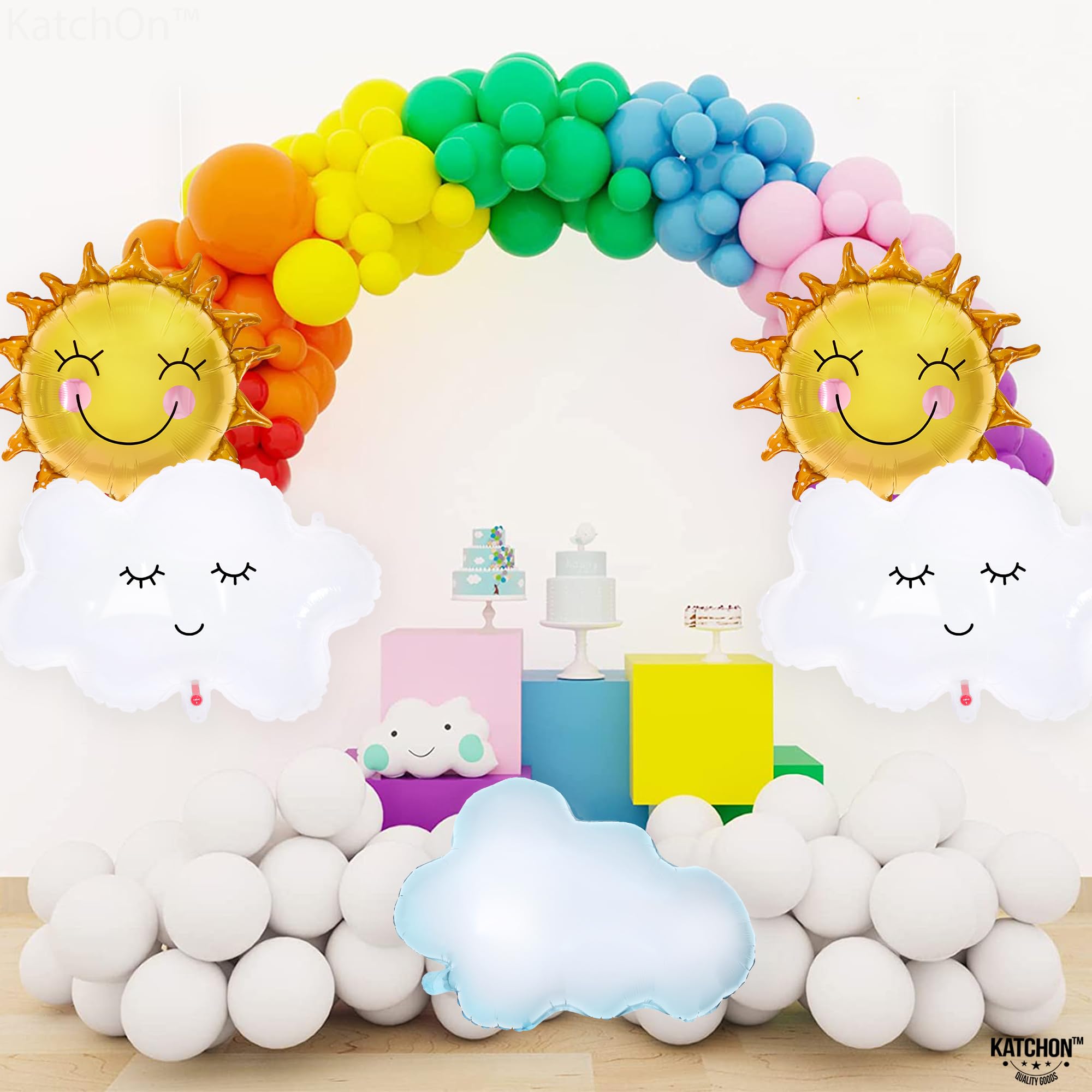 KatchOn, Big Sun and Cloud Balloons Set - 29 Inch, Pack of 5 | Foil Sun Balloons, Sunshine Party Decorations | Sunshine Baby Shower Decorations | Boho Sunshine Balloons for Summer Party Decorations