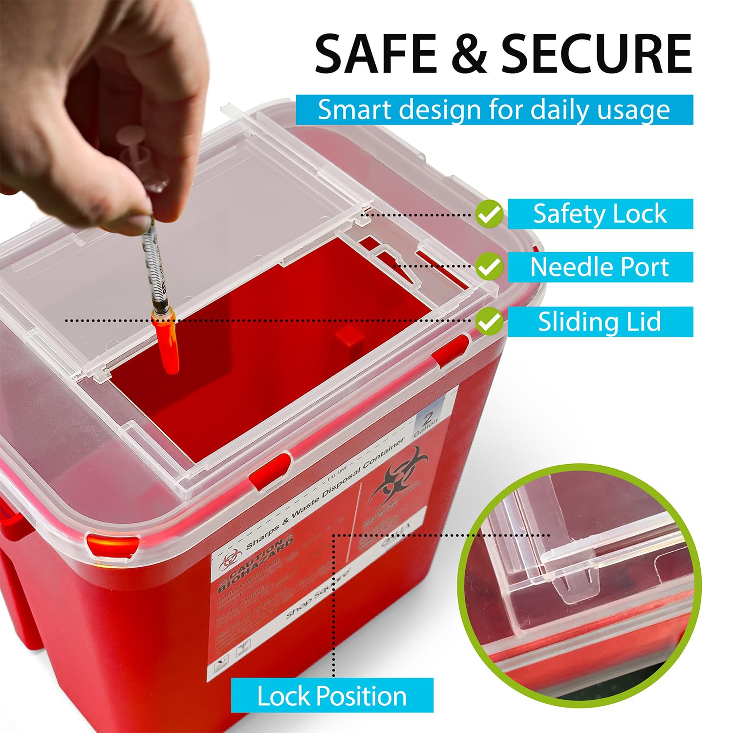 Sharps Container 2 Gallon (3-Pack) - Sharps Containers for Home Use, Needle Disposal Containers, Sharps Bin, Professional Grade Biohazard Containers, Sharps Box for Needles