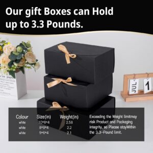 12 Pack Gift Boxes with Lids, Gift Boxes with lids bulk, Bridesmaid Proposal Box with Ribbon, Gift Boxes for Wedding, Christmas, Valentine's Day,Birthday,Baby Shower and the other Parties (Black 10''x