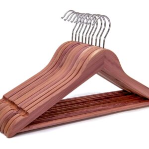 American Red Cedar Wooden Coat Suit Hangers, Wood Skirt Dress Hangers, Smooth Cut Notches- 360°Flexible Hook- Solid Non-Slip Bar 10 Pack-Natural - HL03N