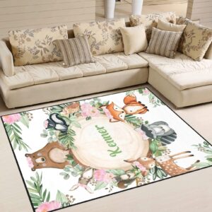 Greenery Wild Animals Personalized Non-Slip Area Rug Fiber Custom Carpet Name Text Floor Mat 5.2'x7.5' for Bedroom Living Room Home Decoration