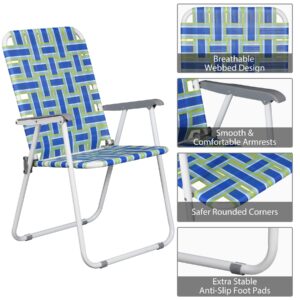 F2C Patio Lawn Chairs Folding Set of 2, Metal Webbed Folding Chair Outdoor Beach Chair Portable Camping Chair for BBQ, Fishing,Yard, Garden(Blue)