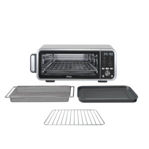 ninja ft205co digital air fry pro countertop 10-in-1 oven w/extended height, xl capacity, flip up & away storage, with air fry basket, sheet pan, broil rack, wire rack & crumb tray, silver (renewed)