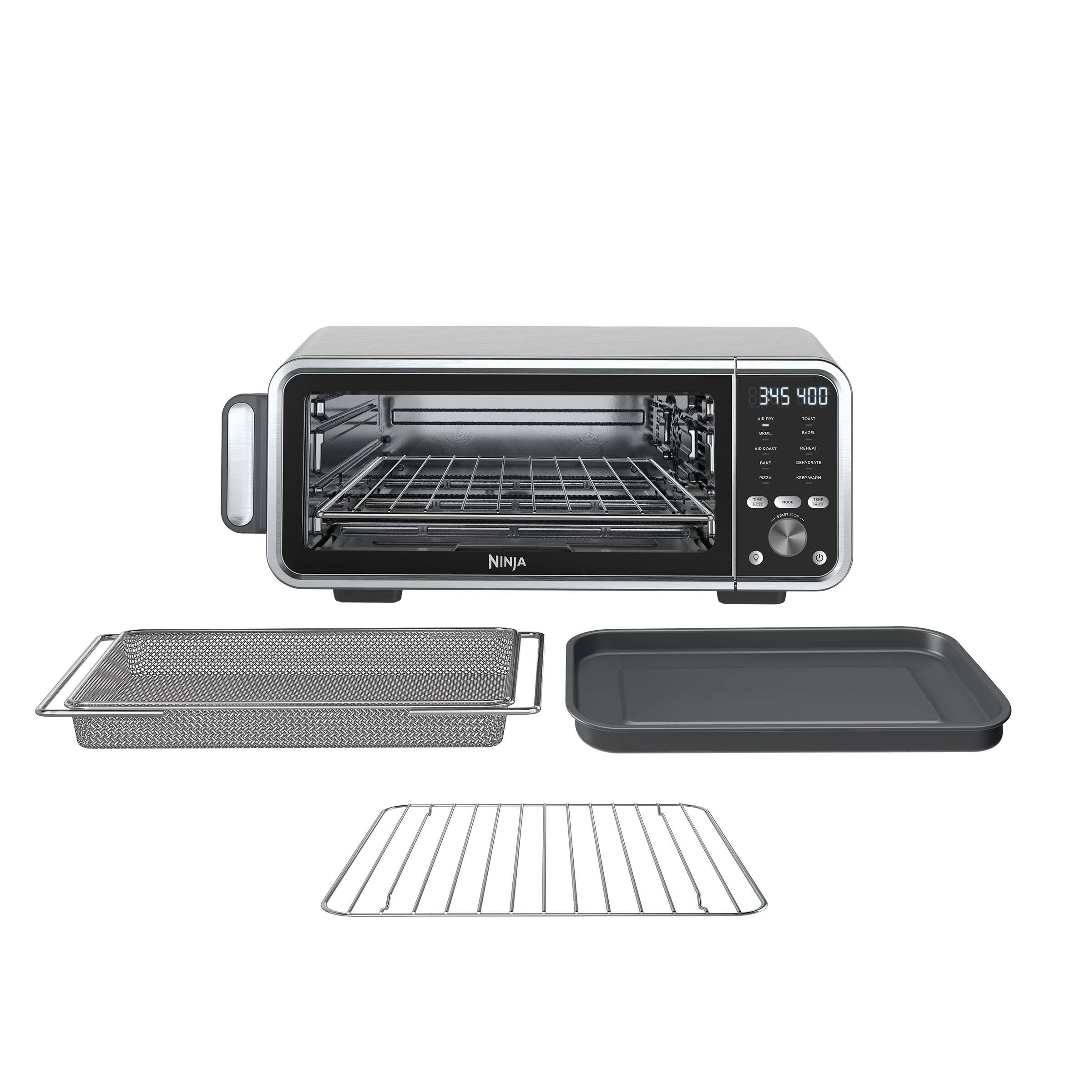 Ninja FT205CO Digital Air Fry Pro Countertop 10-in-1 Oven w/Extended Height, XL Capacity, Flip Up & Away Storage, with Air Fry Basket, Sheet Pan, Broil Rack, Wire Rack & Crumb Tray, Silver (Renewed)