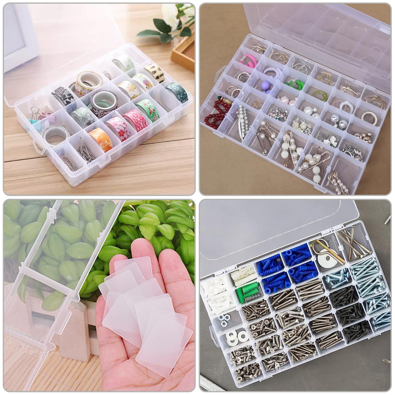 FICJEAD 2Pack 12 Grids Craft Organizers and Storage Bead Organizer Tackle Box Organizer with Adjustable Divider, Plastic, Clear