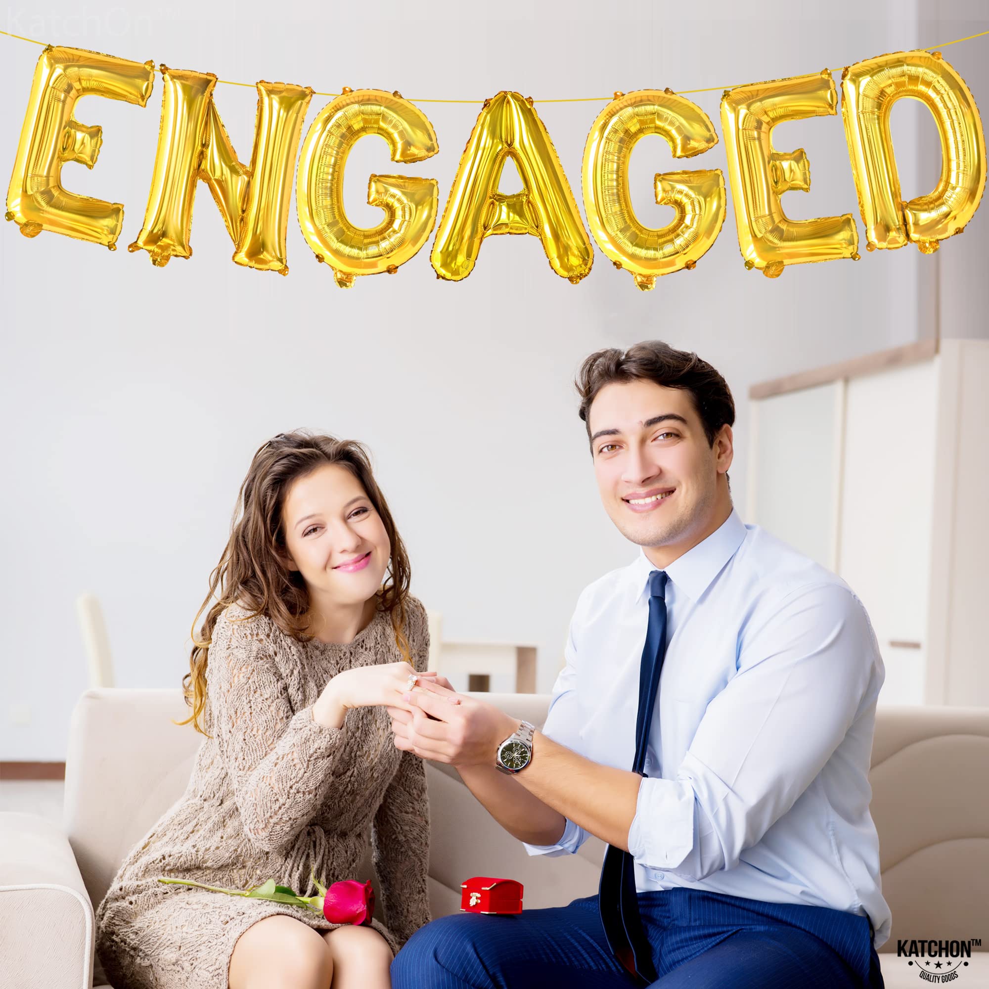 KatchOn, Gold Foil Engaged Balloons Letter - 16 Inch | Engagement Balloons for Engagement Party Decorations | Bachelorette Party Decorations | Engagement Party Balloons for Engagement Decorations