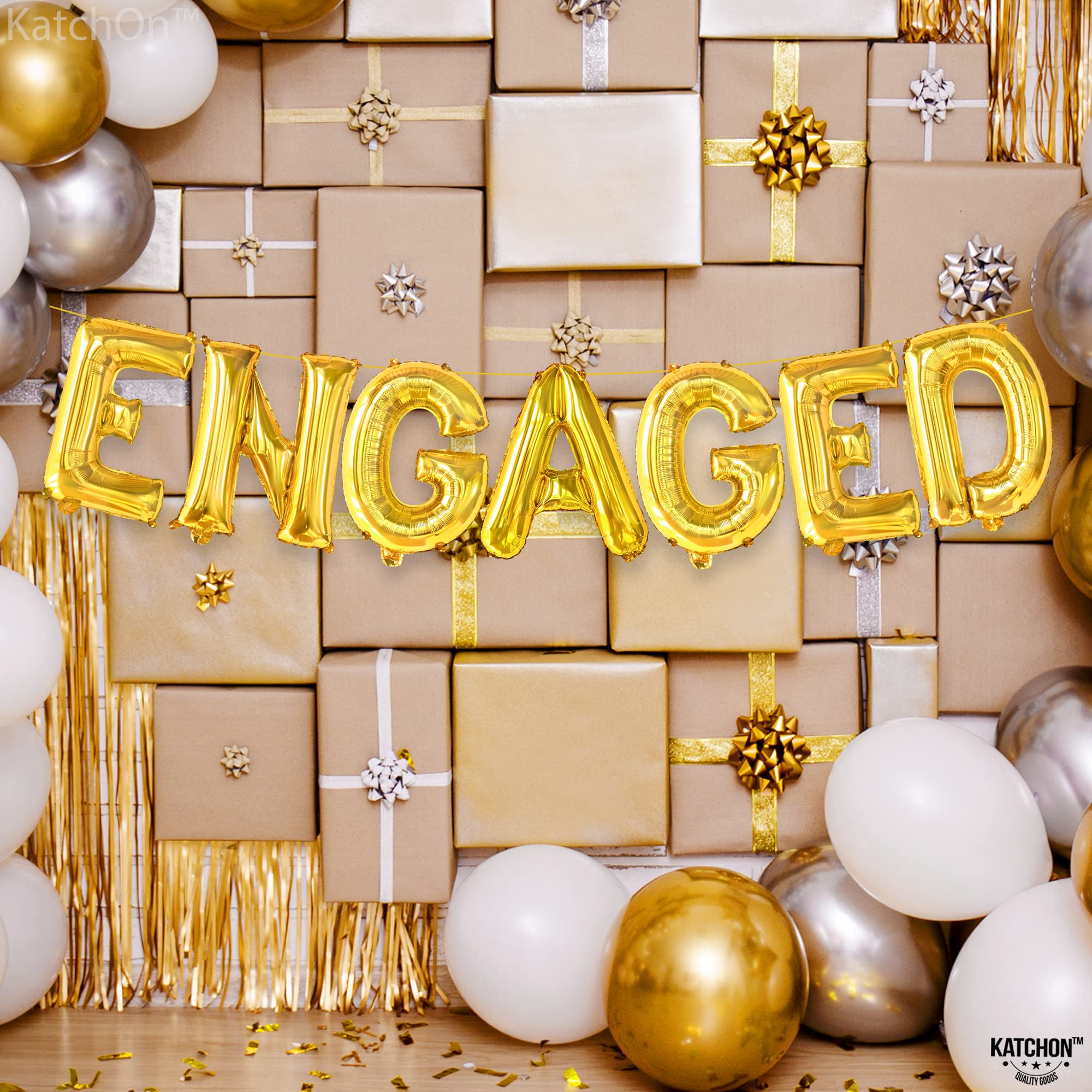 KatchOn, Gold Foil Engaged Balloons Letter - 16 Inch | Engagement Balloons for Engagement Party Decorations | Bachelorette Party Decorations | Engagement Party Balloons for Engagement Decorations