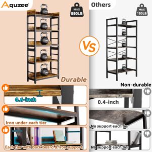 Aquzee Bookshelf, 66" H 5-Tiers Heavy Duty Industrial Shelving Wood & Metal Bookcase, Rustic and Black Tall Shelf Units for Home, Office, Living Room