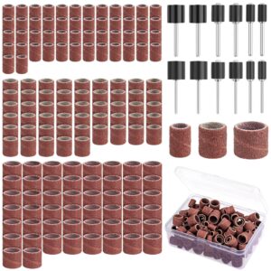 bagteck 162 pieces sanding drums kit drum sander for drill with storage box including 150 pieces sanding band sleeves and 12 pieces drum mandrels for rotary tool- 120 grit