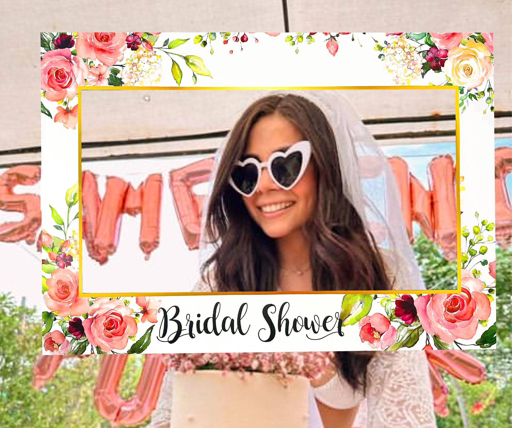 JeVenis Floral Bridal Shower Photo Booth Props Bride to Be Photo Booth Frame Floral Bridal Shower Party Supplies Hen Party Bachelorette Party Supplies