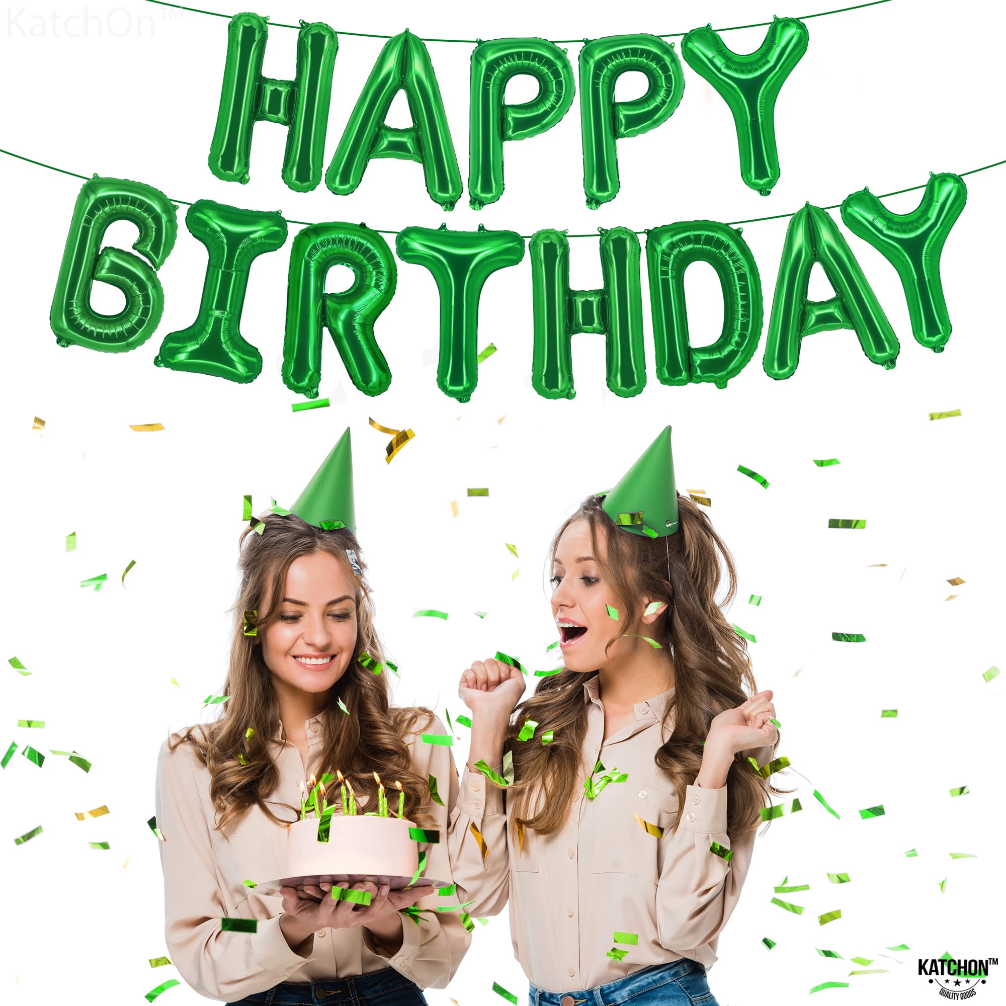 KatchOn, Green Happy Birthday Balloons - 16 Inch | Green Happy Birthday Banner, Green Birthday Sign | Jungle Party Decorations | Green Happy Birthday Sign for Emerald Green Birthday Decorations Women