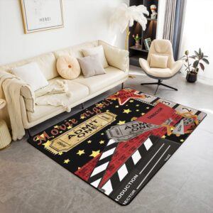 movie night decor carpet, cinema poster star print living room rugs for popcorn indoor floor mat old fashion home decor director film decor area rug 3'x5'