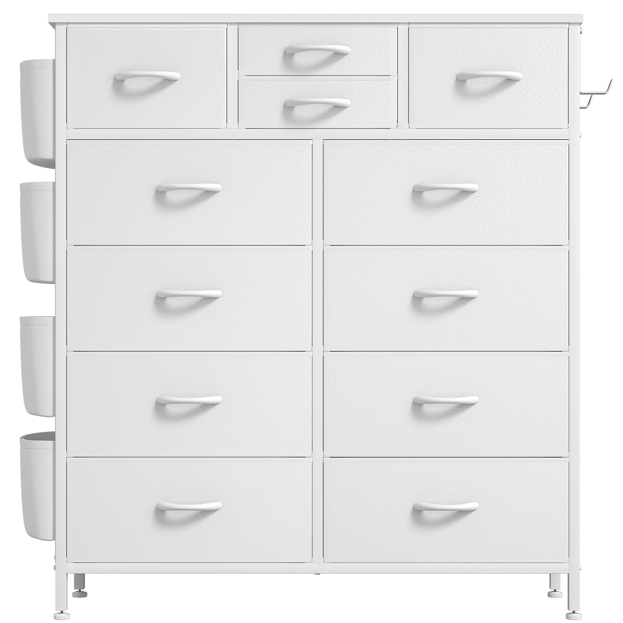 Lulive Dresser for Bedroom with 12 Drawers, Tall Dresser Chest of Drawers with Side Pockets and Hooks, Fabric Dresser Storage Tower for Closet, Hallway, Living Room (White)