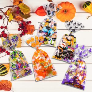 FUSHENMU 150pcs Halloween Cellophane Treat Bags Spider Bat Treat Candy Bags with Twist Ties Goodie Bags for Halloween Trick or Treat Party Favor Supply