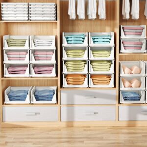 6 Pack Folding Closet Organizers Storage Box, Stackable Storage Bins, Plastic Drawer Basket Closet Storage for Wardrobe Cupboard Kitchen Bathroom Office White-6L