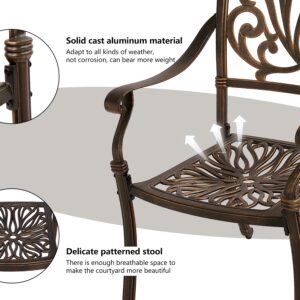 TITIMO 5-Piece Cast Aluminum Outdoor Patio Dining Set, 4 Pattern Chairs and 35.4" Round Table,Cast Aluminum Conversation Set with 2.2” Umbrella Hole (Without Cushions, 1 Round Table + 4 Chairs)