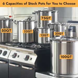 CURTA 32 Quart Large Stock Pot with Lid, NSF Listed, 3-Ply Clad Base, Heavy Gauge 18/8 Stainless Steel Cooking Pot, Commercial Cookware for Soup, Stew & Sauce, Riveted Silicone Handle, Induction Ready