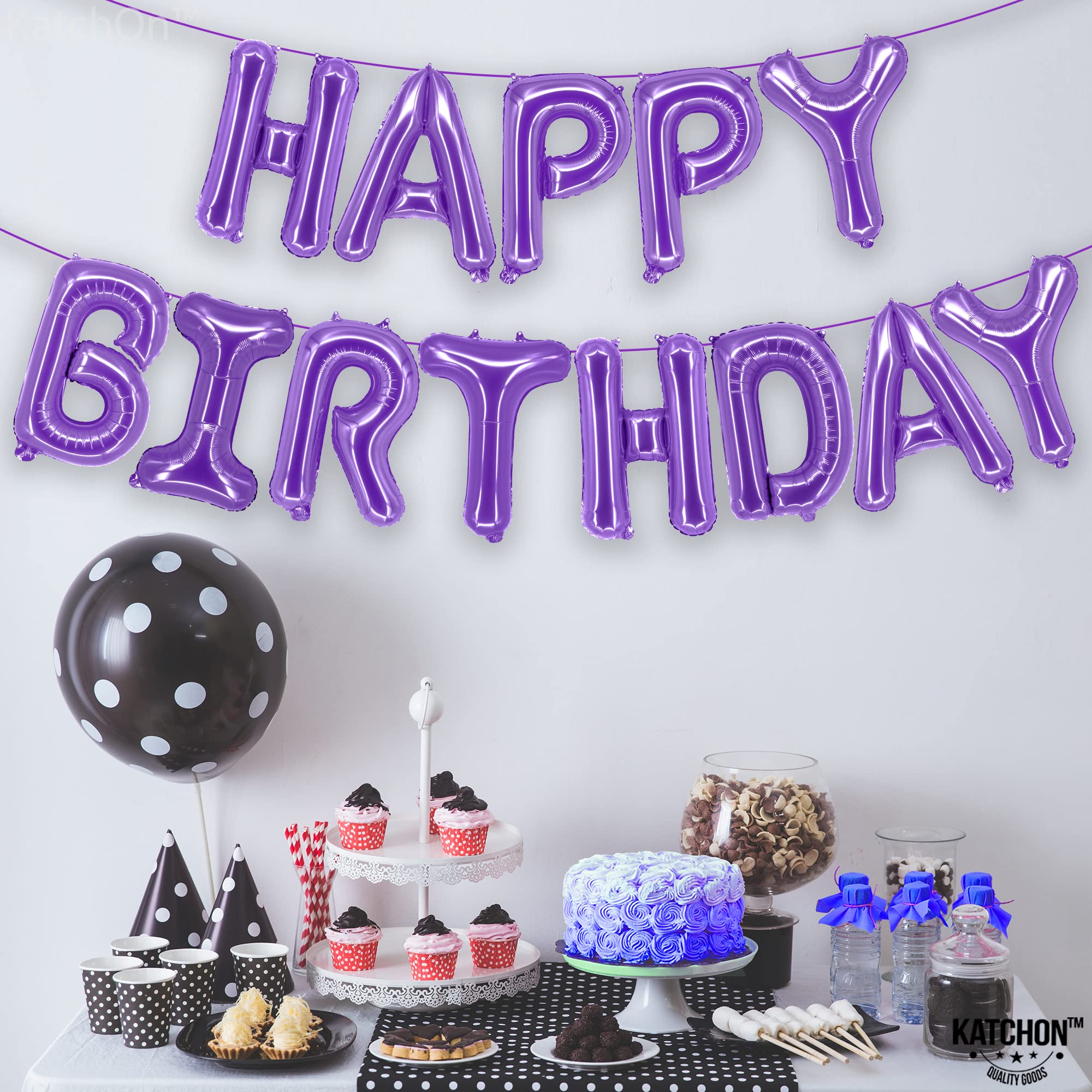 KatchOn, Purple Happy Birthday Balloons - 16 Inch, Helium Supported | Foil Happy Birthday Balloons Purple for Unicorn Birthday Decorations | Happy Birthday Balloon Banner, Purple Birthday Decorations