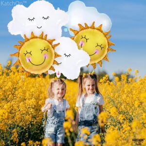 KatchOn, Big Sun and Cloud Balloons Set - 29 Inch, Pack of 5 | Foil Sun Balloons, Sunshine Party Decorations | Sunshine Baby Shower Decorations | Boho Sunshine Balloons for Summer Party Decorations