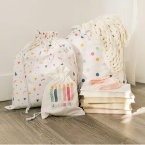 Gather & Knot Drawstring Gift Bags | 22" Extra Large | Happy Birthday | Gender Neutral Reusable Fabric Wrap for Adult or Girl Boy Kids Bday| Dots