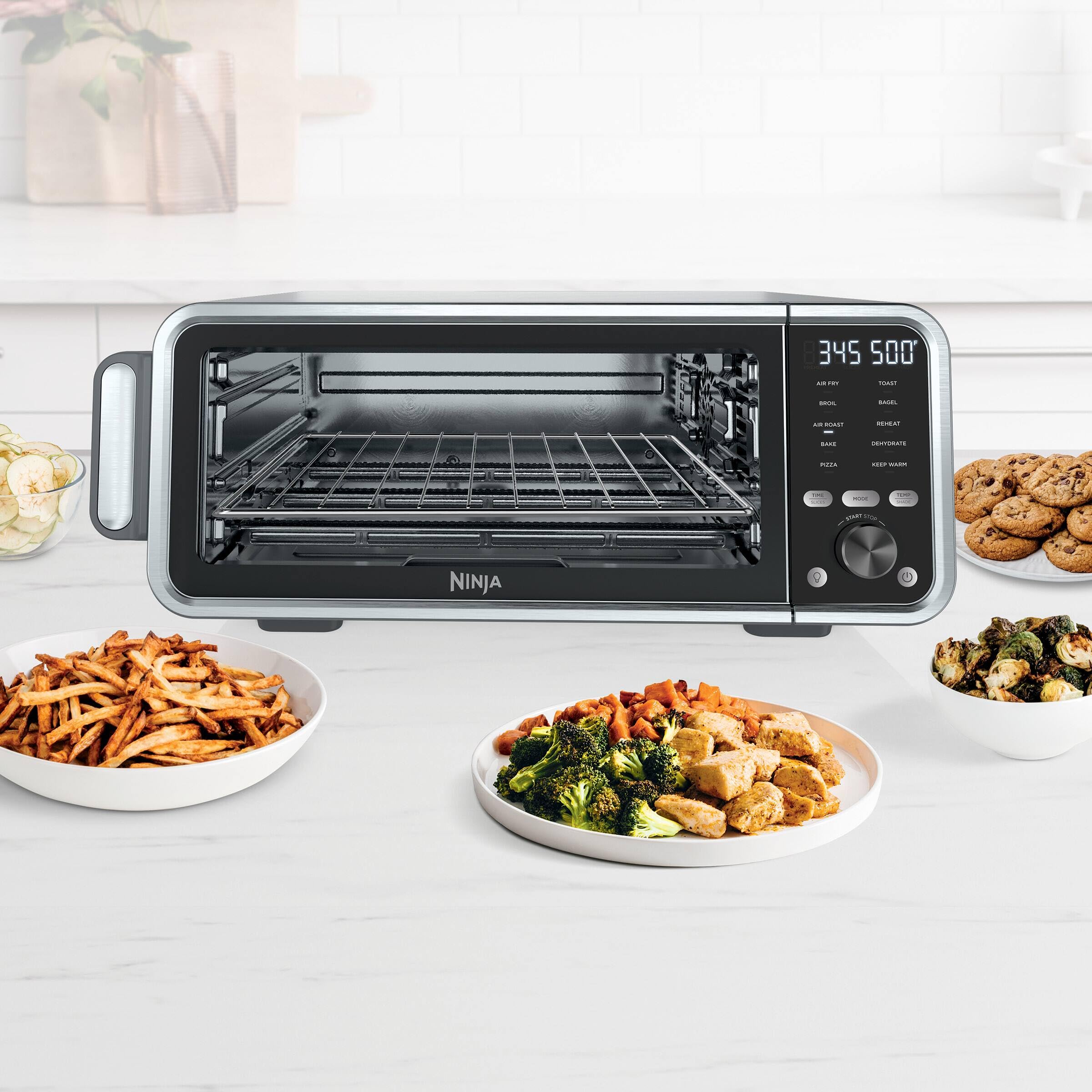 Ninja FT205CO Digital Air Fry Pro Countertop 10-in-1 Oven w/Extended Height, XL Capacity, Flip Up & Away Storage, with Air Fry Basket, Sheet Pan, Broil Rack, Wire Rack & Crumb Tray, Silver (Renewed)