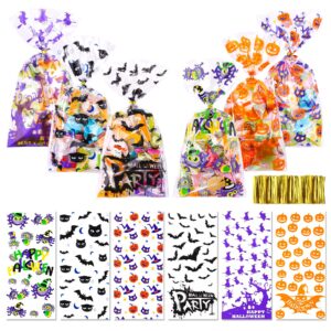 fushenmu 150pcs halloween cellophane treat bags spider bat treat candy bags with twist ties goodie bags for halloween trick or treat party favor supply