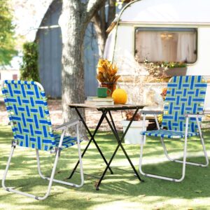 F2C Patio Lawn Chairs Folding Set of 2, Metal Webbed Folding Chair Outdoor Beach Chair Portable Camping Chair for BBQ, Fishing,Yard, Garden(Blue)