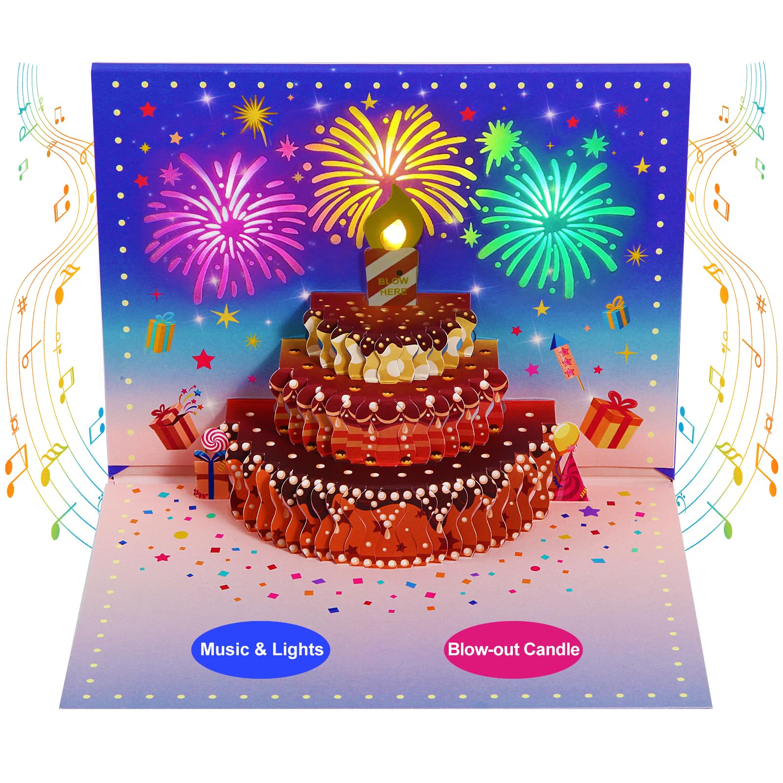 Ytanhr Birthday Cards, 3D Pop Up Birthday Card with Happy Birthday Song and Lights, Funny Gift Card Birthday, Unique Birthday Gifts for Women Men Kids (All Ages, Firework Effect)