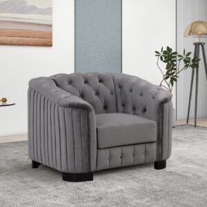 p purlove modern single sofa with arms and rubber wood legs, velvet upholstered accent sofa with thick removable seat cushion, single couch for living room, bedroom or small space, gray