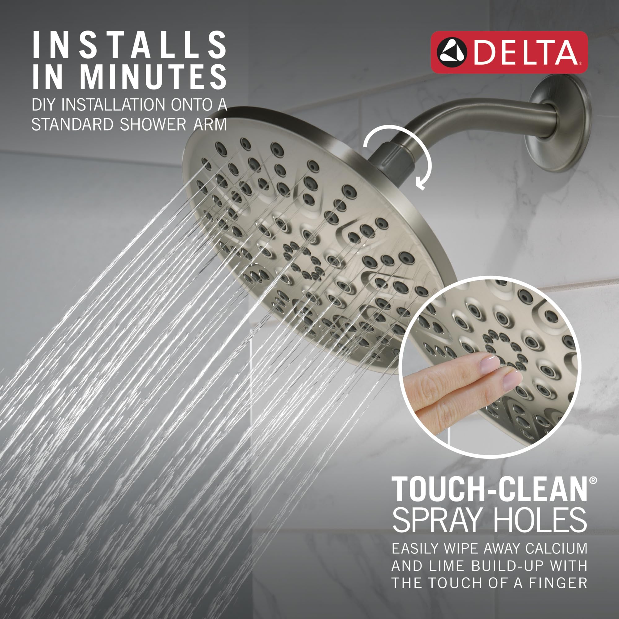 Delta Faucet 4-Spray Shower Head, Brushed Nickel Shower Head, Round Shower Head, High Pressure Shower Head, Metal Shower Head, 1.75 GPM Flow Rate Shower Head, Brushed Nickel 75617SN