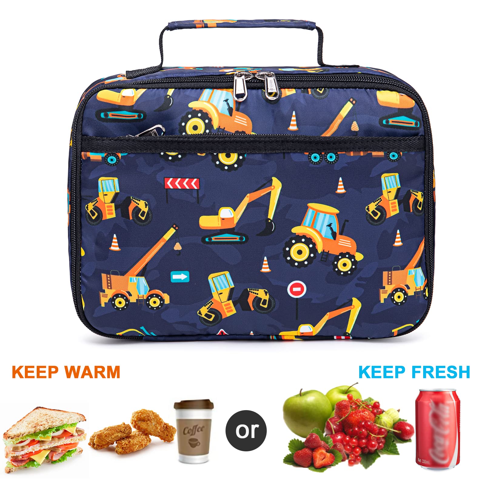 Lunch Bags for Kids Boys Insulated Lunch Boxes Cooler Toddler Lunch Tote Bag Thermo Picnic Bag for School Children(Truck-Navy Blue)